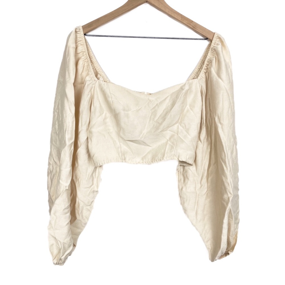 Forever‎ 21 Off The Shoulder Balloon Sleeve Crop Top, Cream - Size M